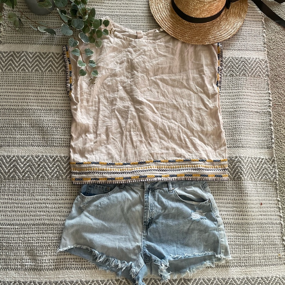 Embroidered linen top